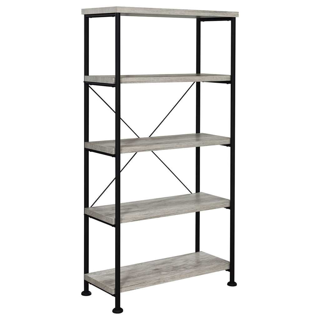 Grey Driftwood 4-Shelf Bookcase with Modern Industrial Charm