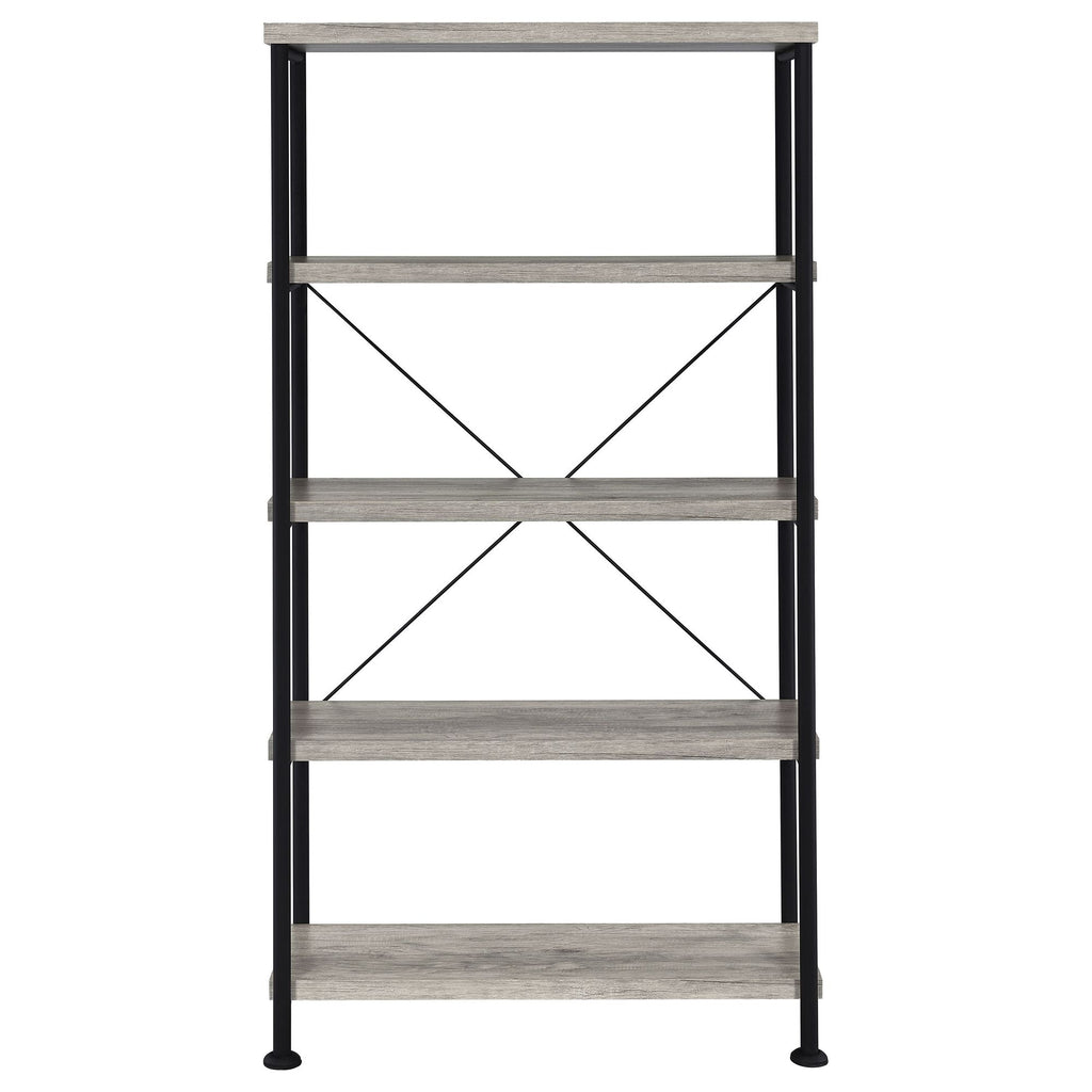 Grey Driftwood 4-Shelf Bookcase with Modern Industrial Charm