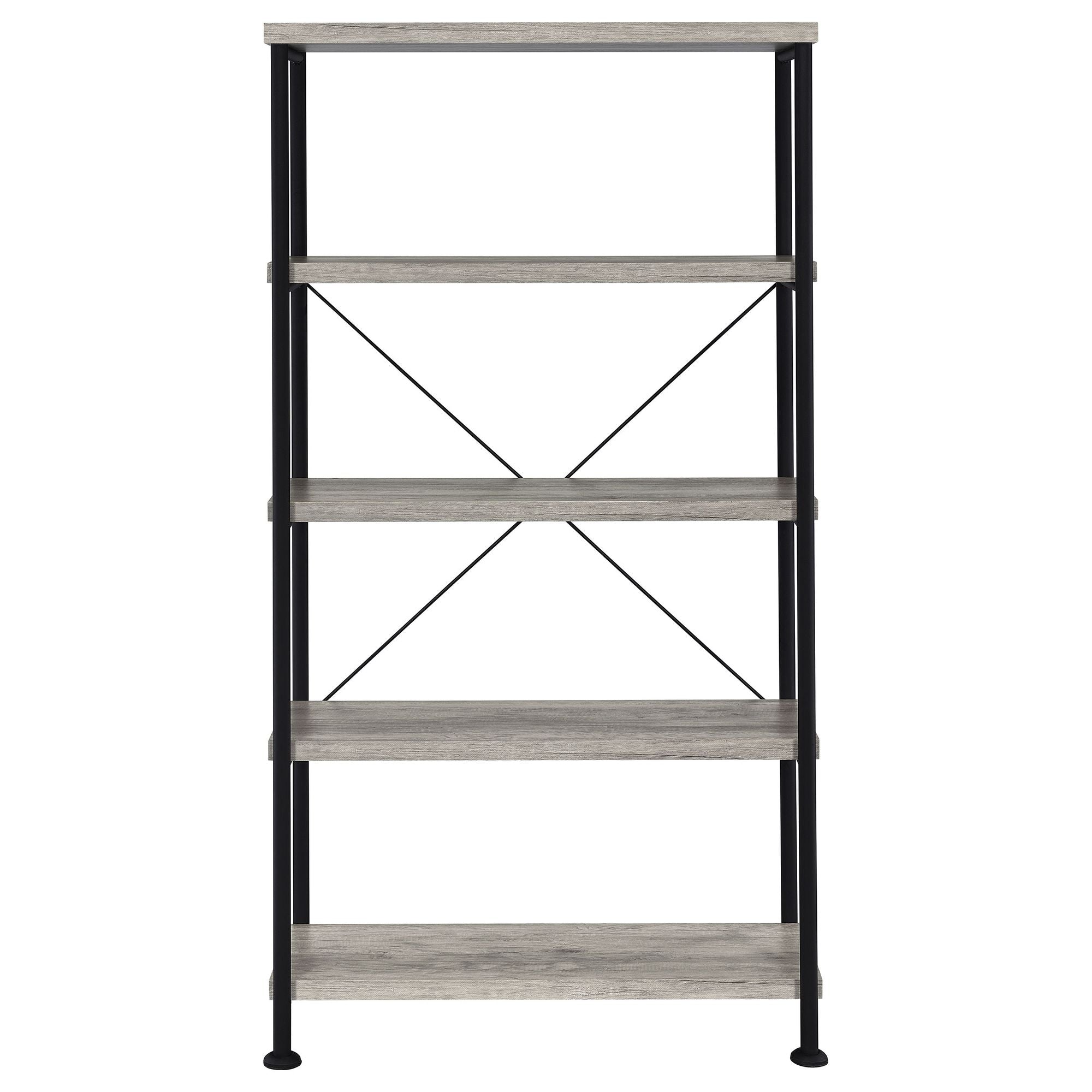 Grey Driftwood 4-Shelf Bookcase with Modern Industrial Charm