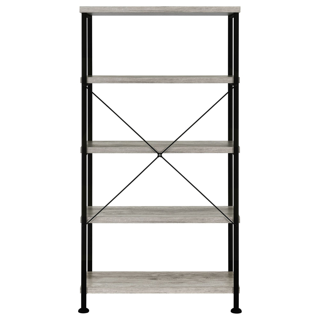 Grey Driftwood 4-Shelf Bookcase with Modern Industrial Charm
