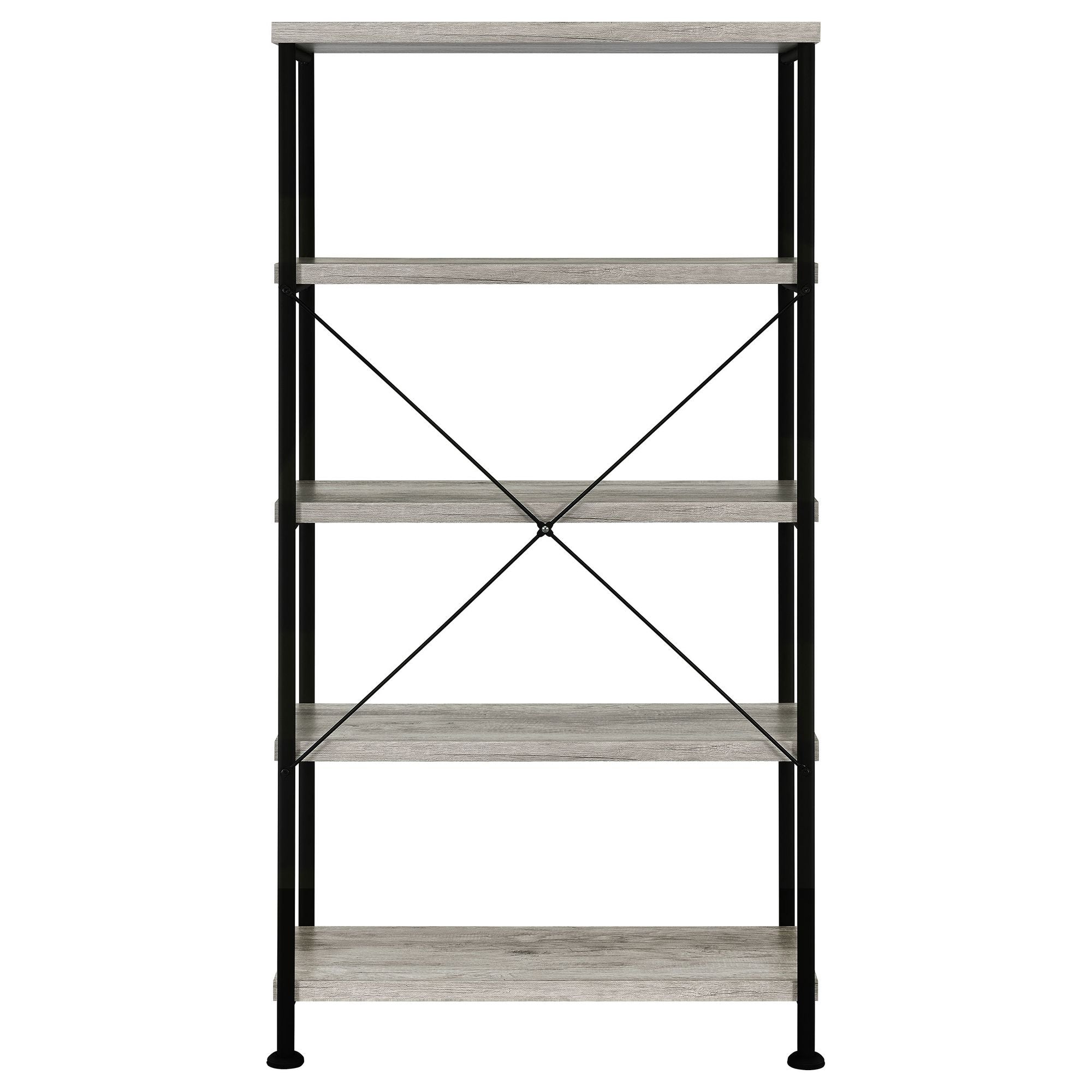 Grey Driftwood 4-Shelf Bookcase with Modern Industrial Charm
