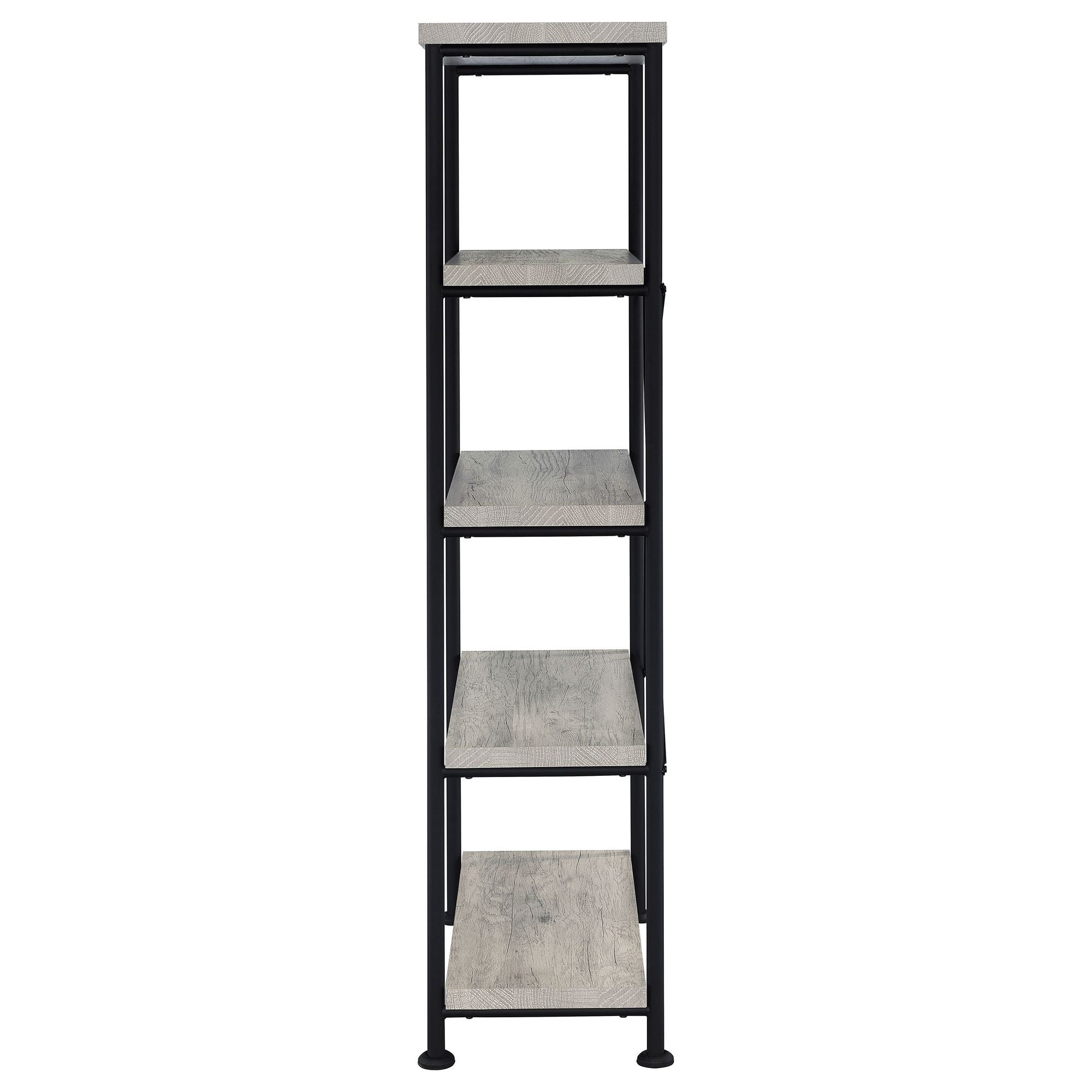 Grey Driftwood 4-Shelf Bookcase with Modern Industrial Charm