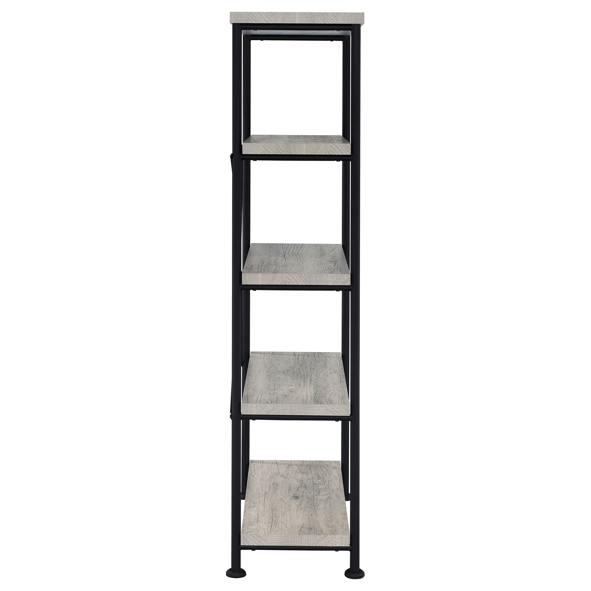 Grey Driftwood 4-Shelf Bookcase with Modern Industrial Charm