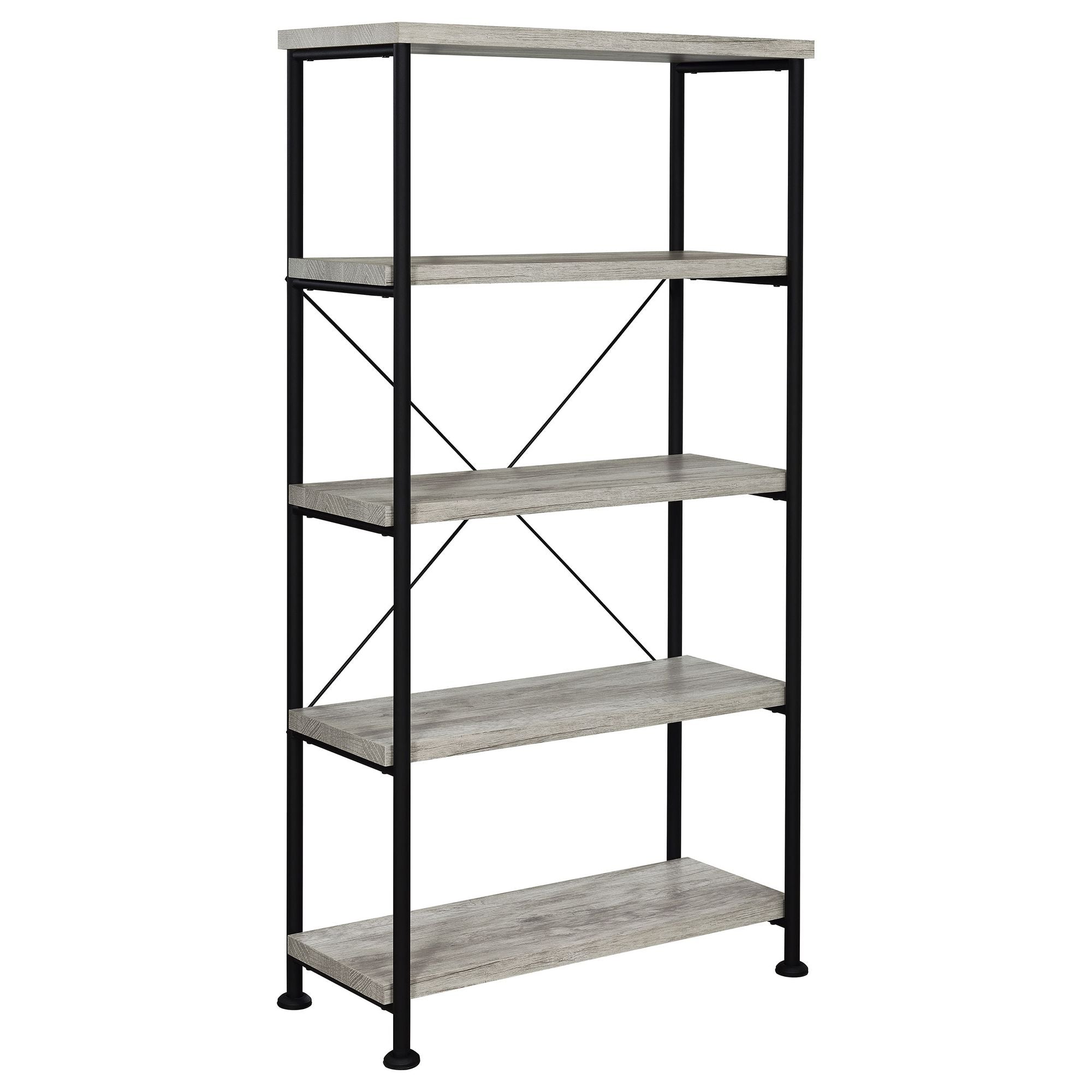 Grey Driftwood 4-Shelf Bookcase with Modern Industrial Charm