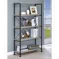 Grey Driftwood 4-Shelf Bookcase with Modern Industrial Charm