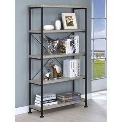 Grey Driftwood 4-Shelf Bookcase with Modern Industrial Charm