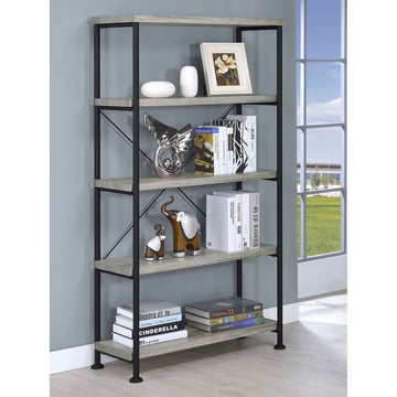 Grey Driftwood 4-Shelf Bookcase with Modern Industrial Charm