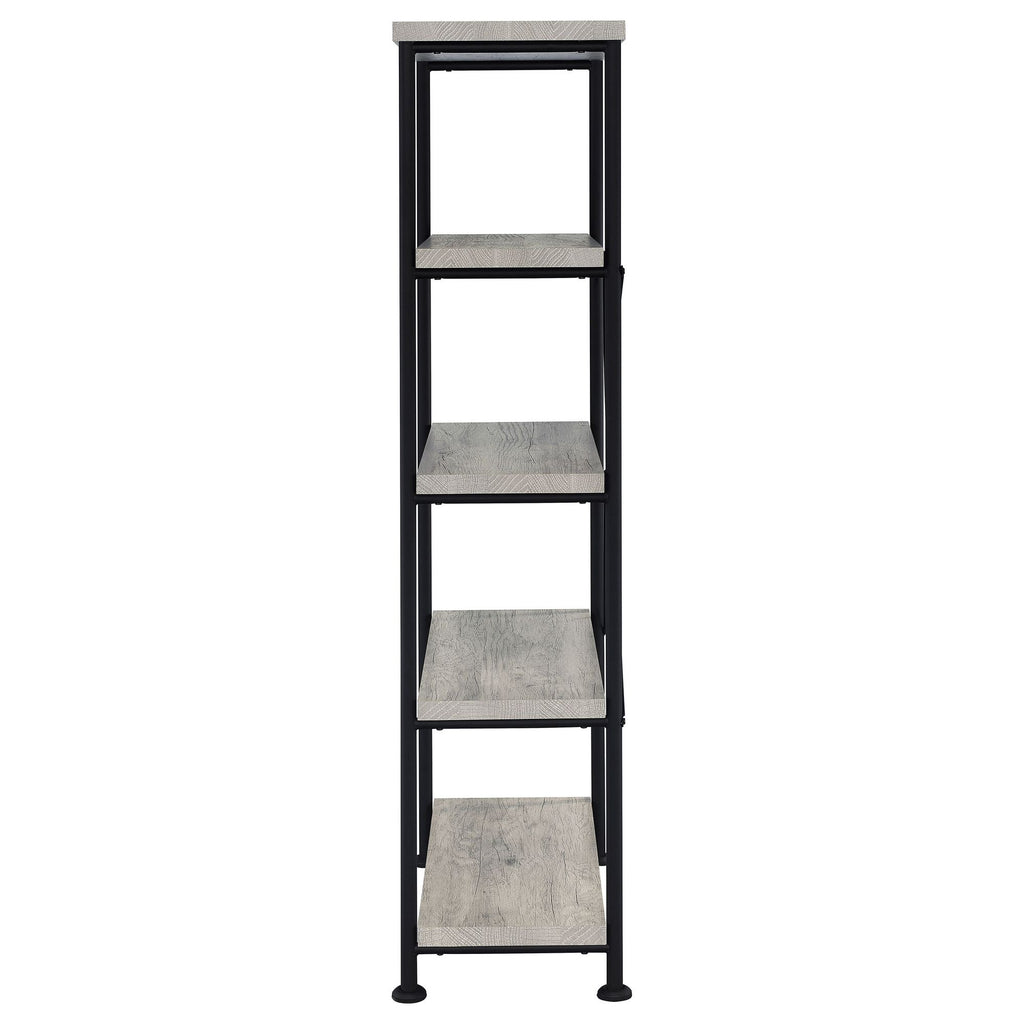 Grey Driftwood 4-Shelf Bookcase with Modern Industrial Charm