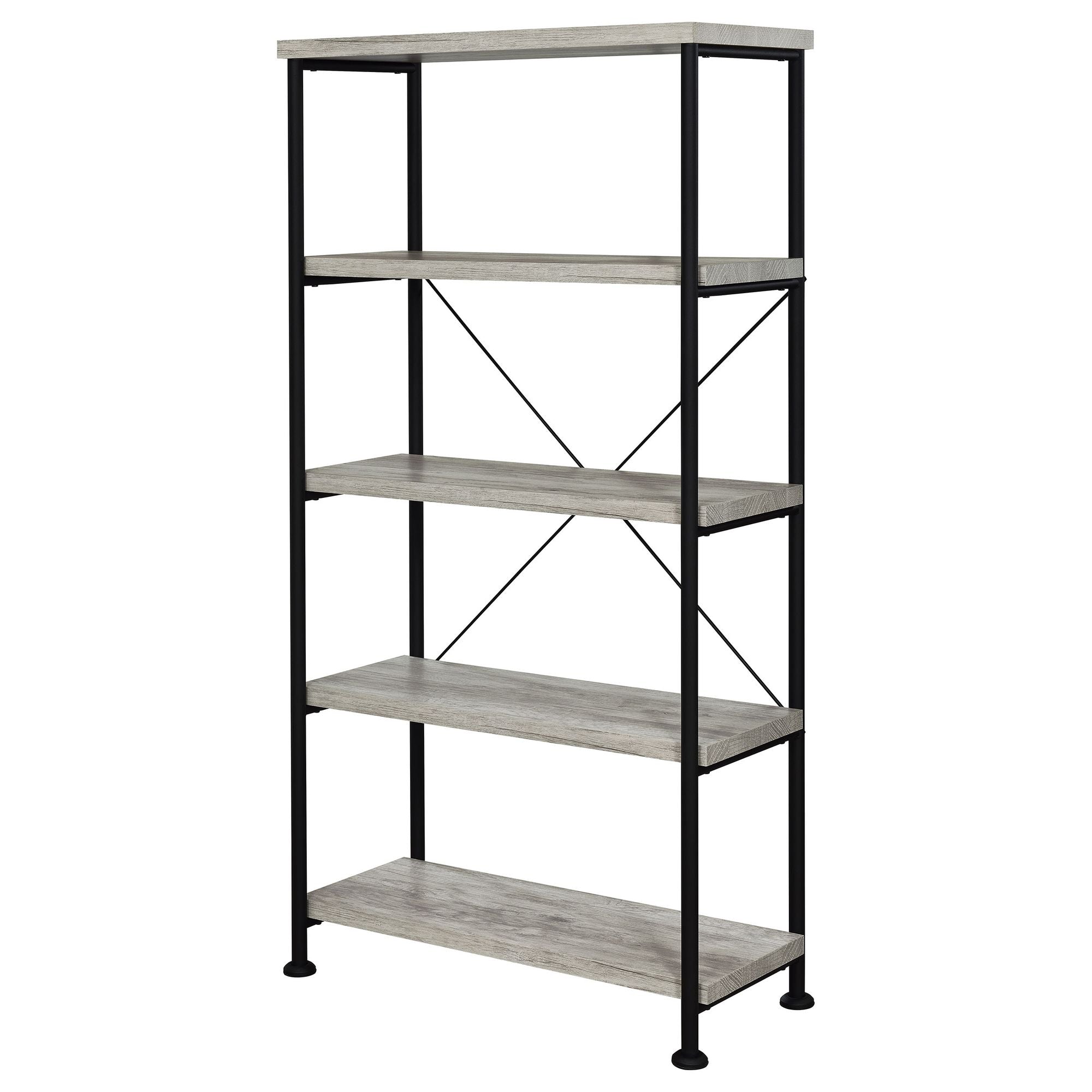 Grey Driftwood 4-Shelf Bookcase with Modern Industrial Charm