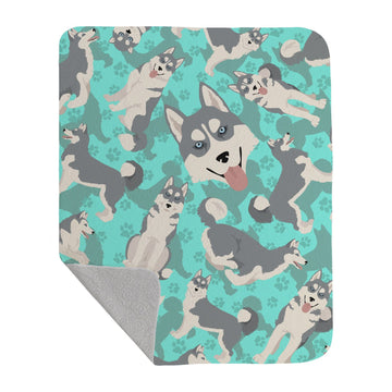 Grey Siberian Husky Artwork Quilted Throw