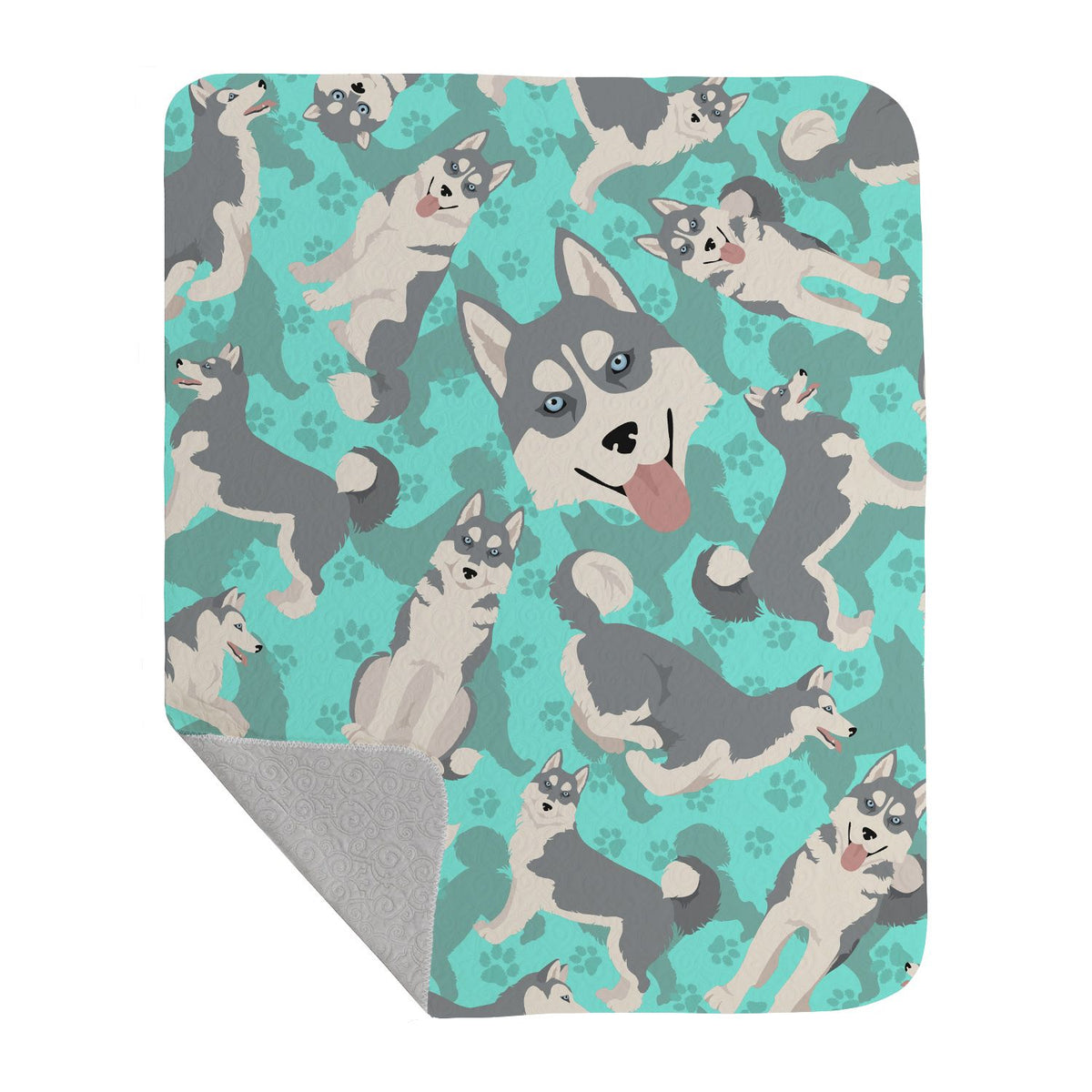 Grey Siberian Husky Artwork Quilted Throw