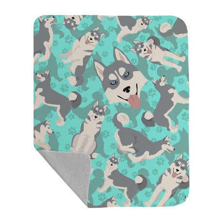 Grey Siberian Husky Artwork Quilted Throw