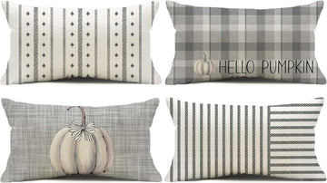 Gray Farmhouse Autumn Throw Pillow Covers, Set of Four