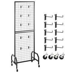 Grid Wall Panel, Wire Grid Panels Display Rack, Movable Art Display Shelf with Wheels a