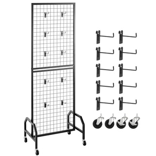 Grid Wall Panel, Wire Grid Panels Display Rack, Movable Art Display Shelf with Wheels a