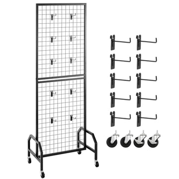 Grid Wall Panel, Wire Grid Panels Display Rack, Movable Art Display Shelf with Wheels a