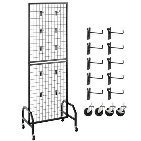Grid Wall Panel, Wire Grid Panels Display Rack, Movable Art Display Shelf with Wheels a
