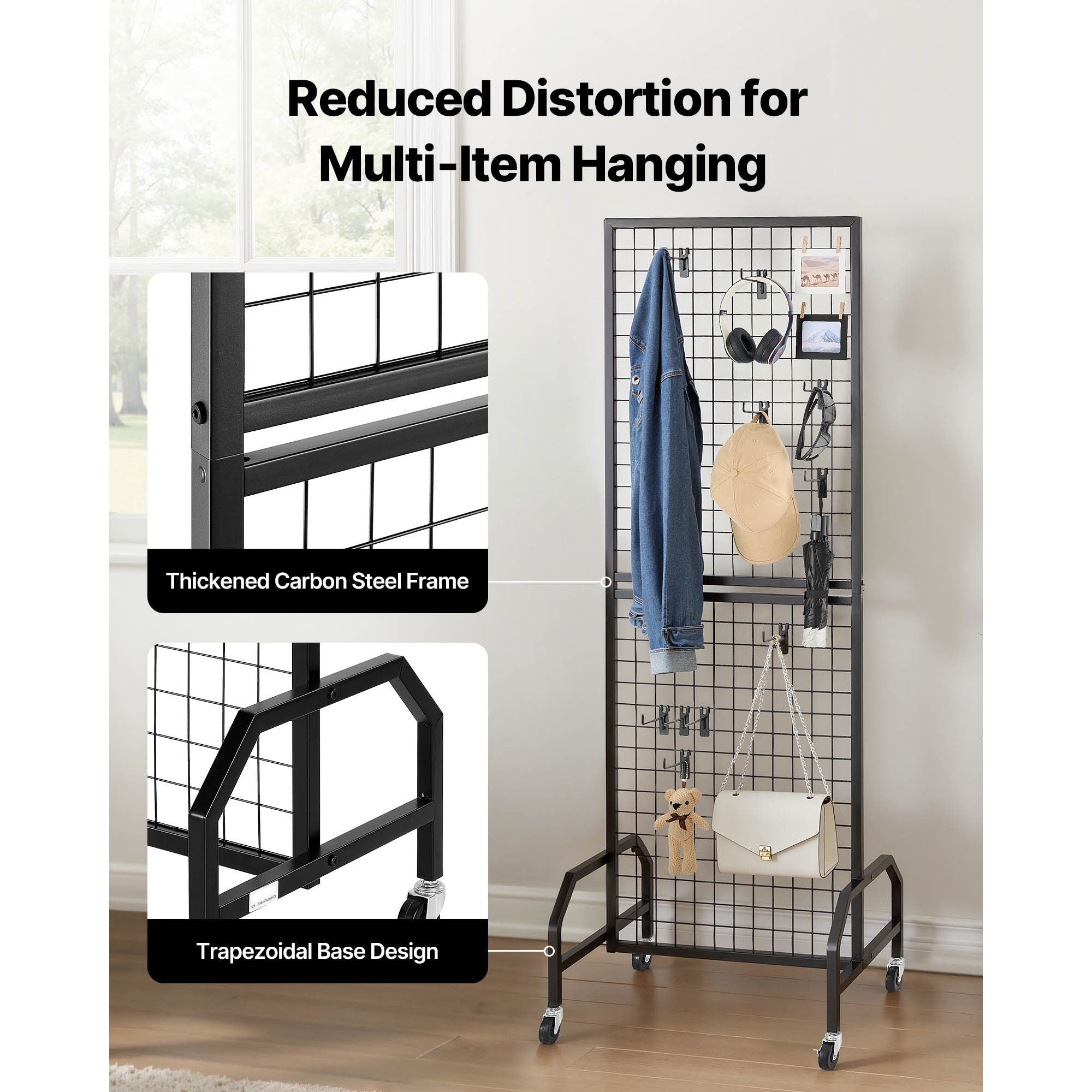 Grid Wall Panel, Wire Grid Panels Display Rack, Movable Art Display Shelf with Wheels a