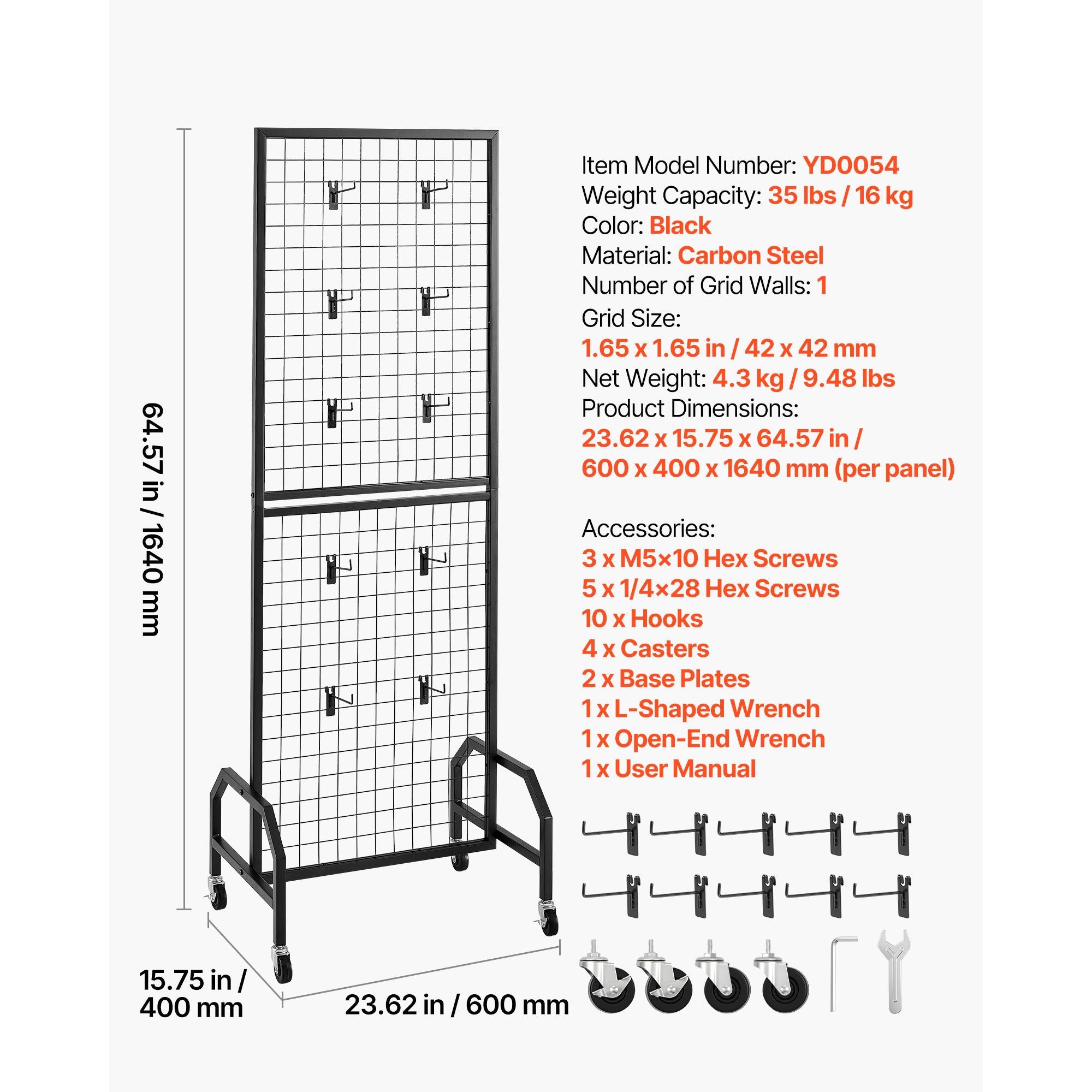 Grid Wall Panel, Wire Grid Panels Display Rack, Movable Art Display Shelf with Wheels a