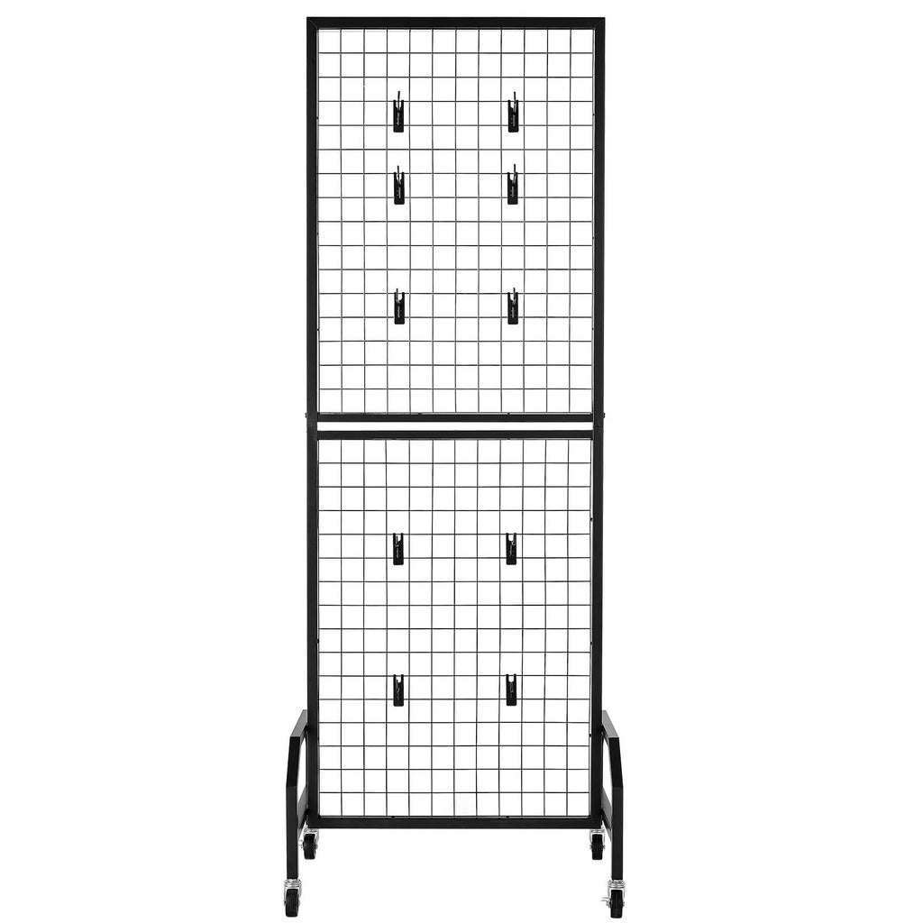 Grid Wall Panel, Wire Grid Panels Display Rack, Movable Art Display Shelf with Wheels a
