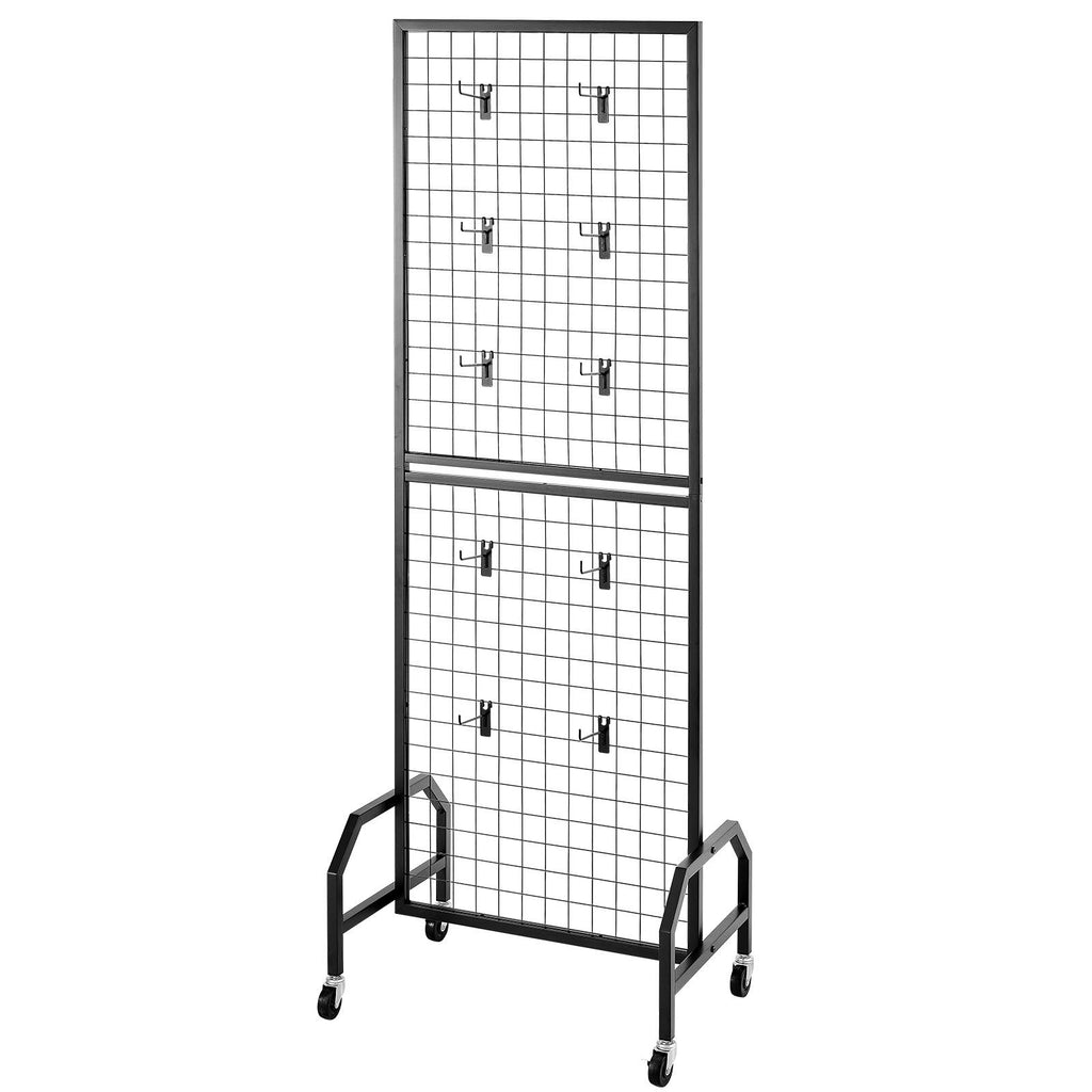 Grid Wall Panel, Wire Grid Panels Display Rack, Movable Art Display Shelf with Wheels a