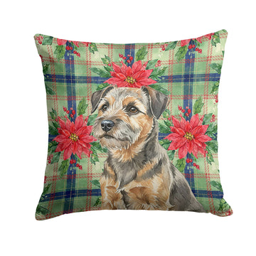 Border Terrier Poinsettia Christmas Accent Pillow