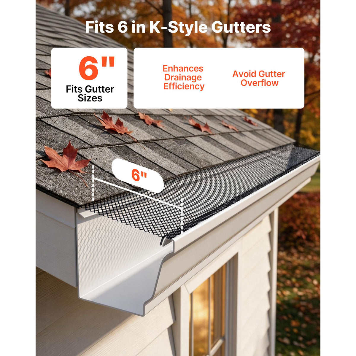 practical Gutter Guard for 6- Gutters - Powder-Coated Steel Mesh Leaf Screen