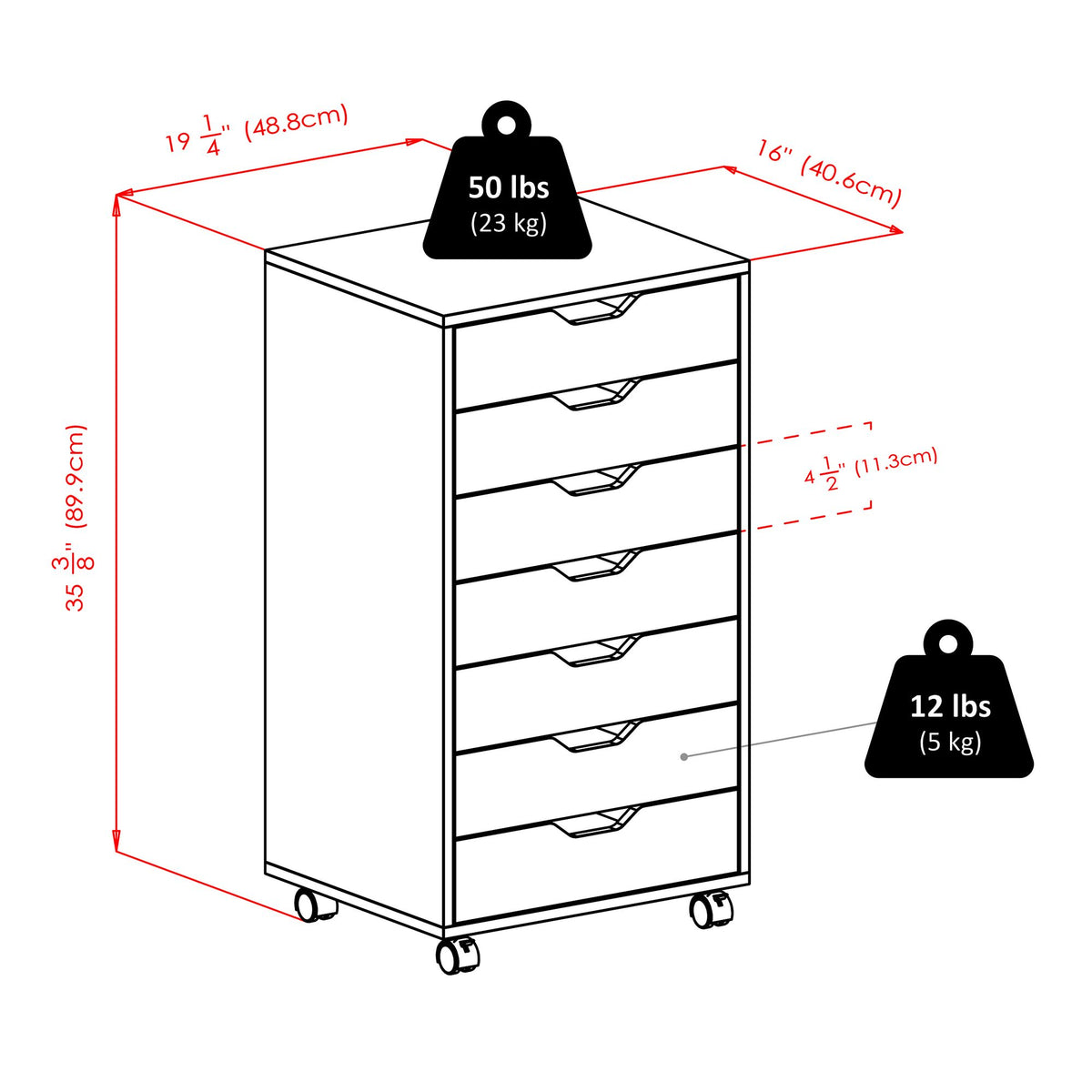 Halifax Cabinet for Closet / Office; 7 Drawers; Black