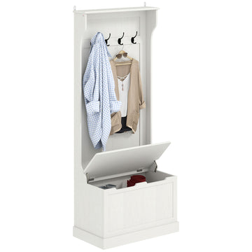 White Hall Tree with Coat Hooks and Storage Bench