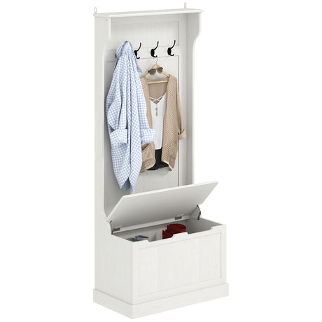 White Hall Tree with Coat Hooks and Storage Bench