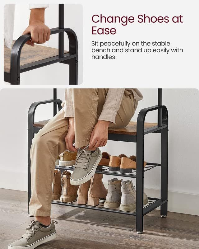 Hall Tree with Shoe Bench for Entryway, Entryway Bench with Coat Rack, 4-in-1, with 9 Removable Hook