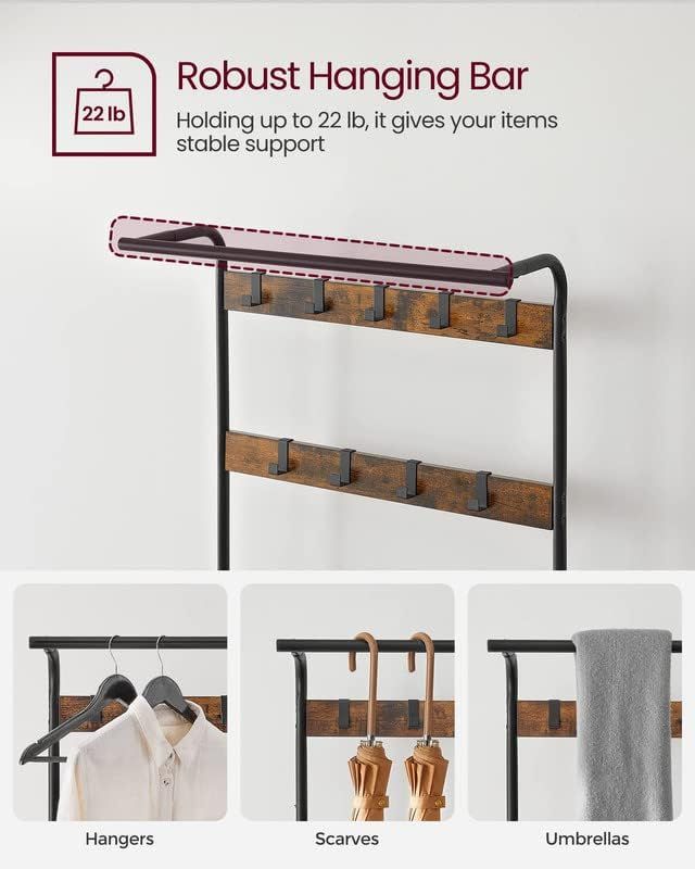 Hall Tree with Shoe Bench for Entryway, Entryway Bench with Coat Rack, 4-in-1, with 9 Removable Hook
