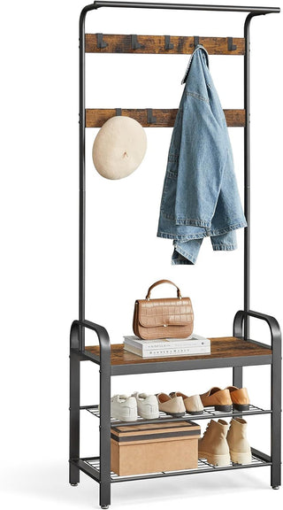 Hall Tree with Shoe Bench for Entryway, Entryway Bench with Coat Rack, 4-in-1, with 9 Removable Hook