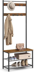Three-in-One Entryway Hall Tree with Coat Hooks and a Shoe Bench