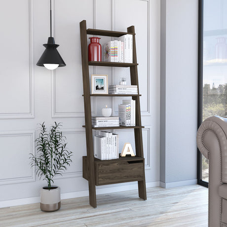 Hamburg Ladder Bookcase: Five Open Shelves & Handy Drawer