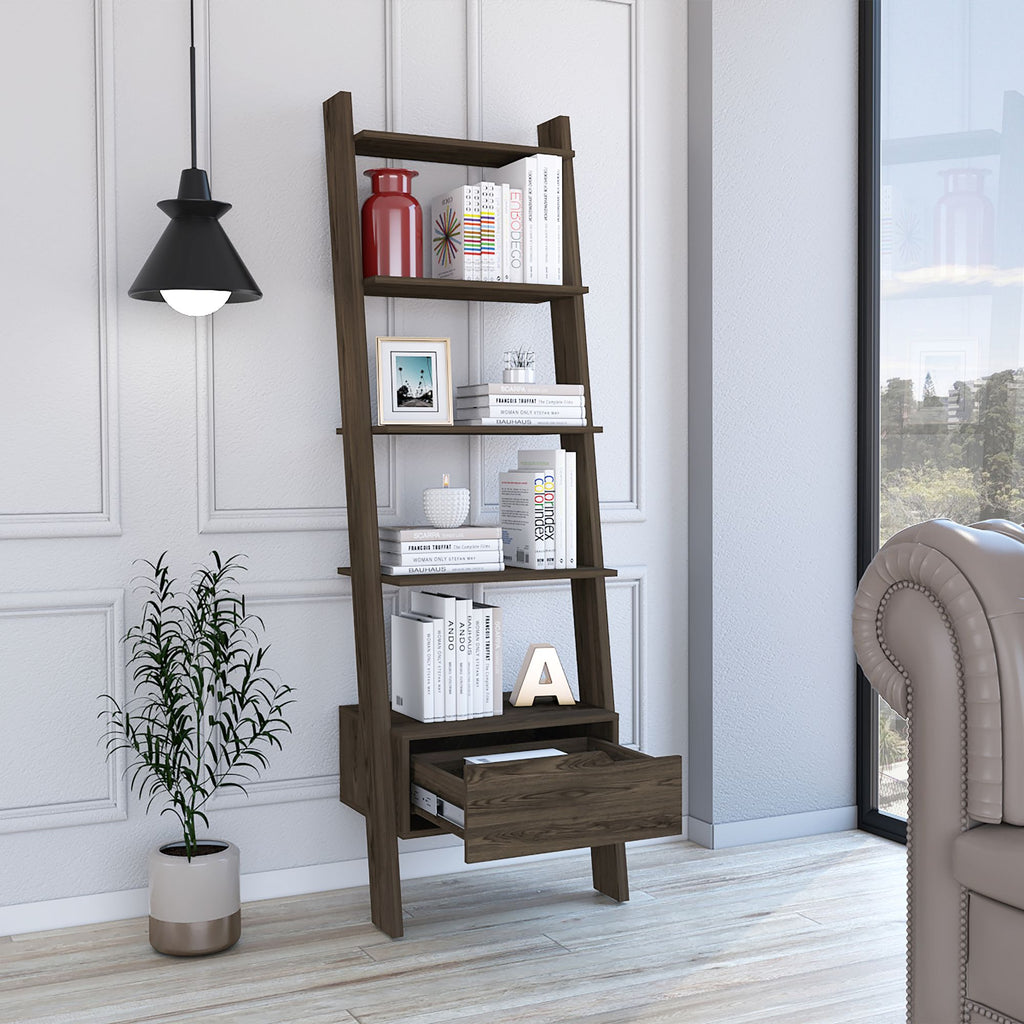 Hamburg Ladder Bookcase: Five Open Shelves & Handy Drawer