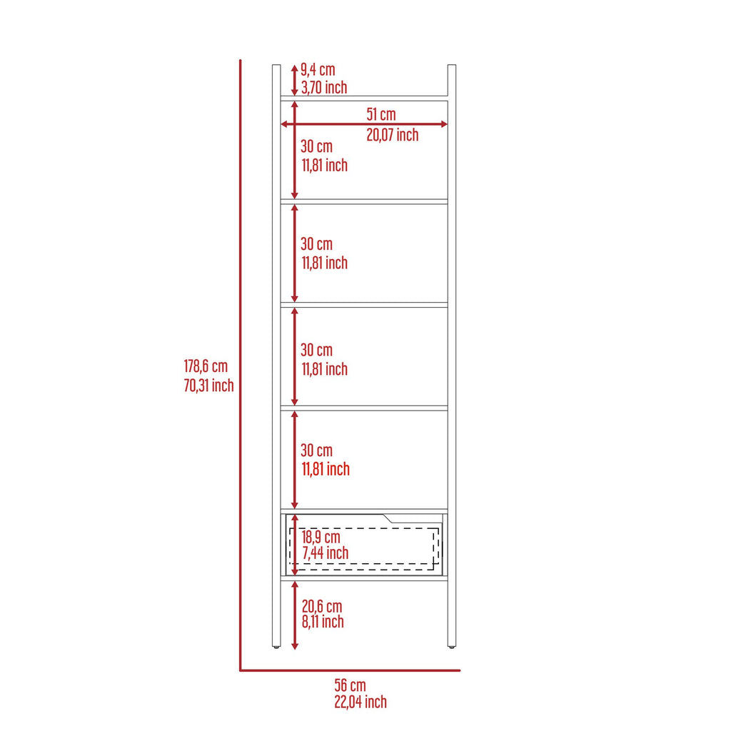 Hamburg Ladder Bookcase: Five Open Shelves & Handy Drawer