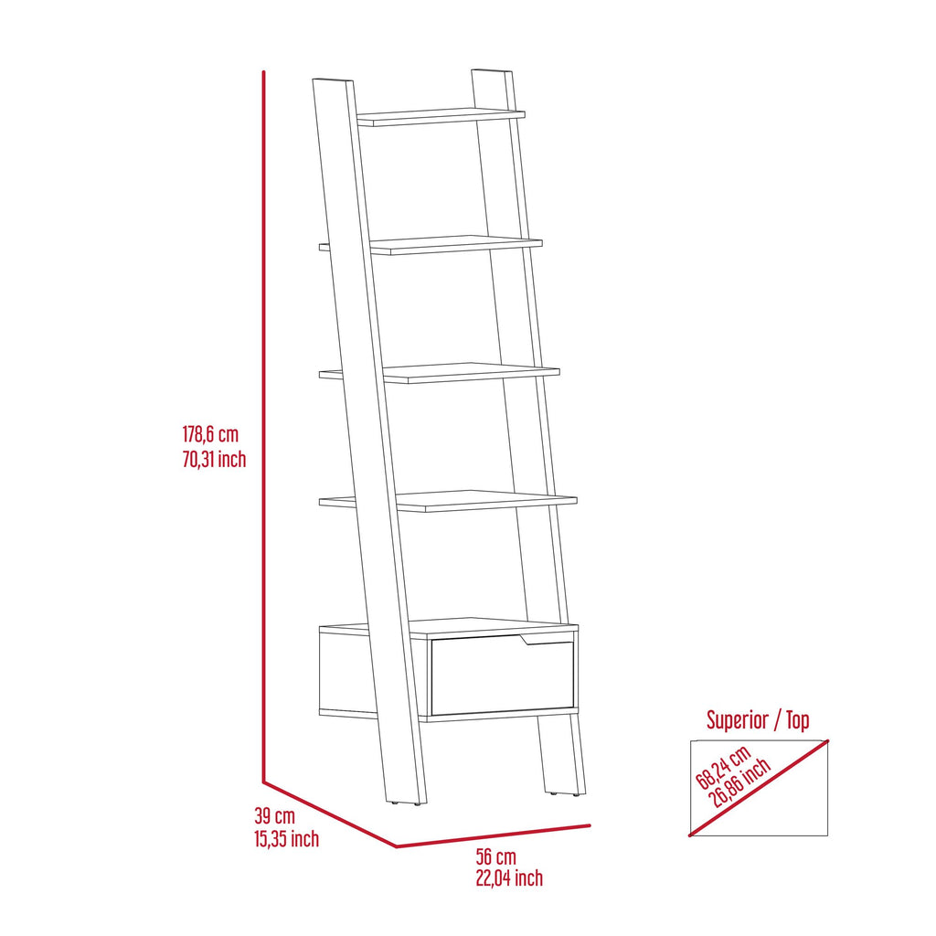 Hamburg Ladder Bookcase: Five Open Shelves & Handy Drawer