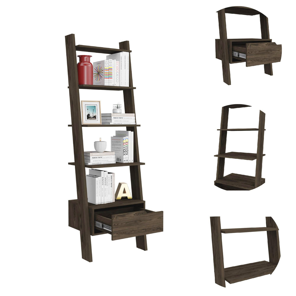Hamburg Ladder Bookcase: Five Open Shelves & Handy Drawer