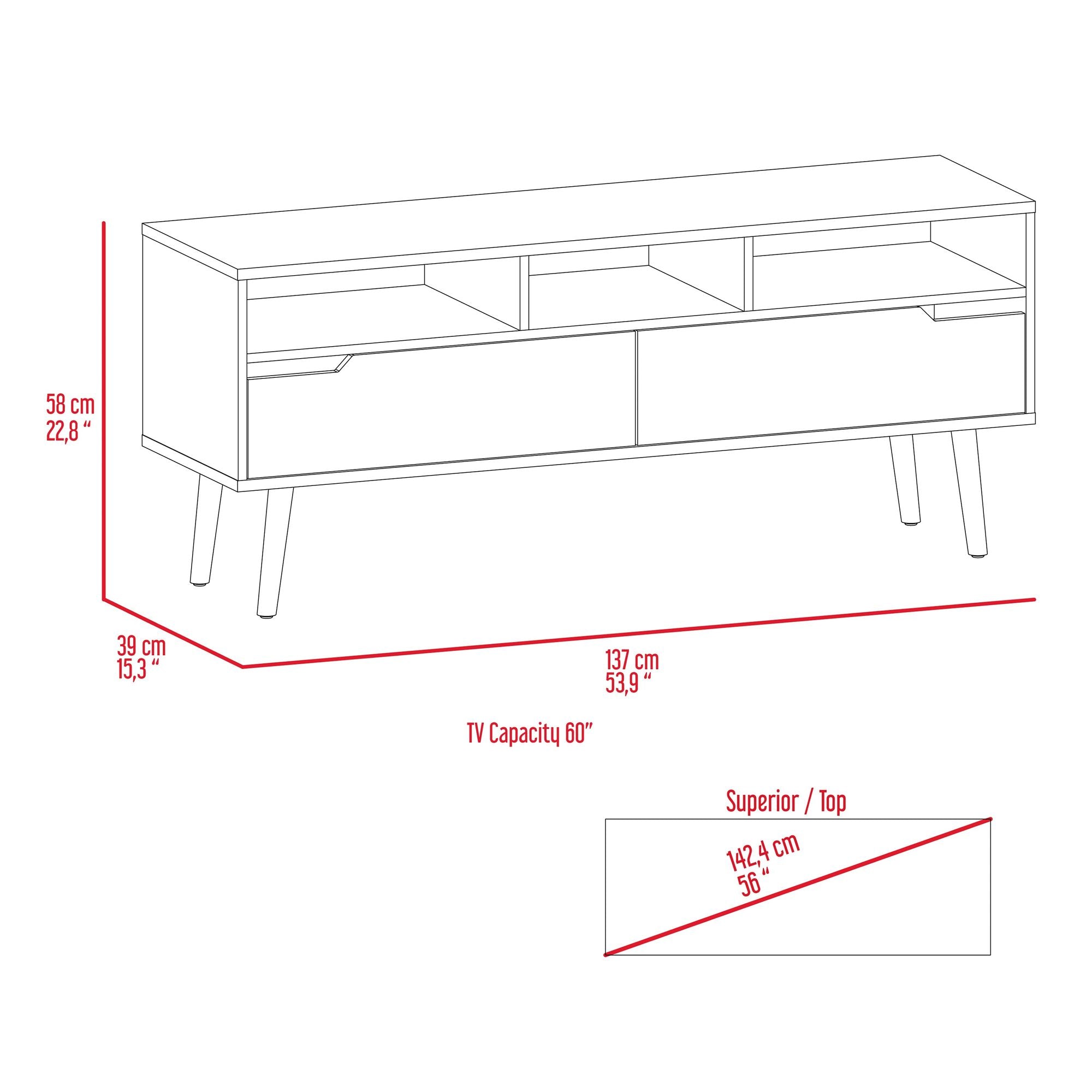 Hamburg TV Stand with Three Open Shelves and Superior Top