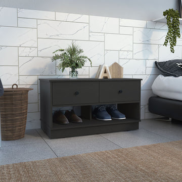 Hamilton Black Storage Bench with Drawers and Open Shelves