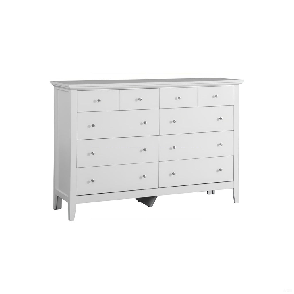 White Dresser with Dovetail Drawers and Nickel Hardware – Contemporary Design