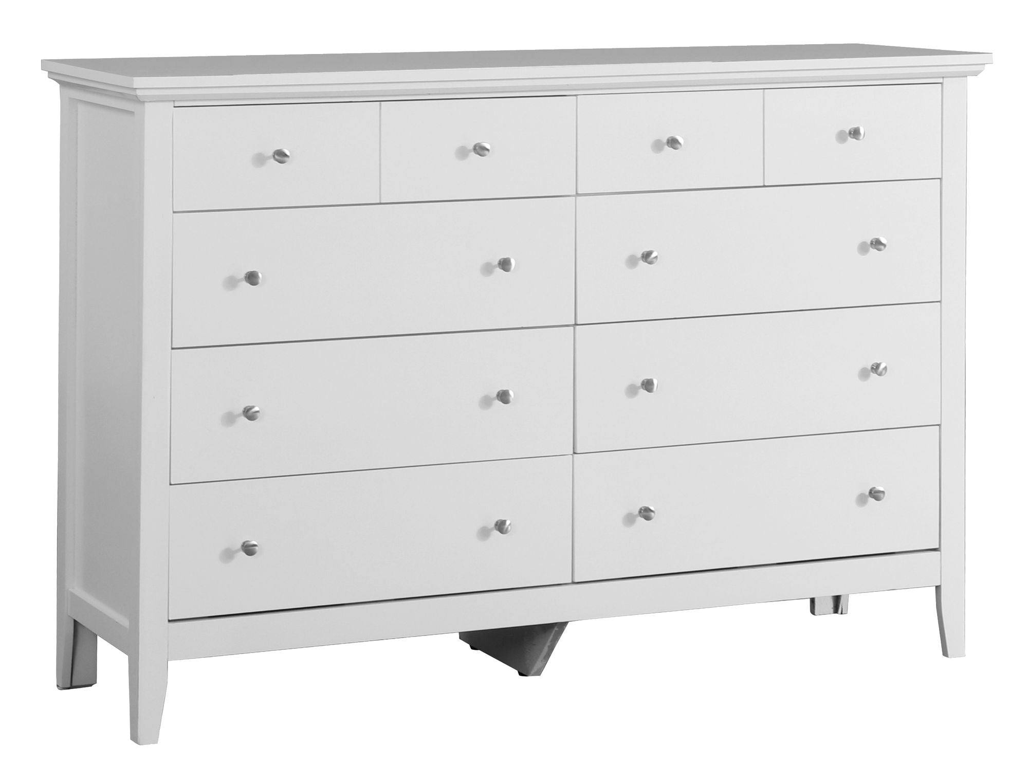 White Dresser with Dovetail Drawers and Nickel Hardware – Contemporary Design