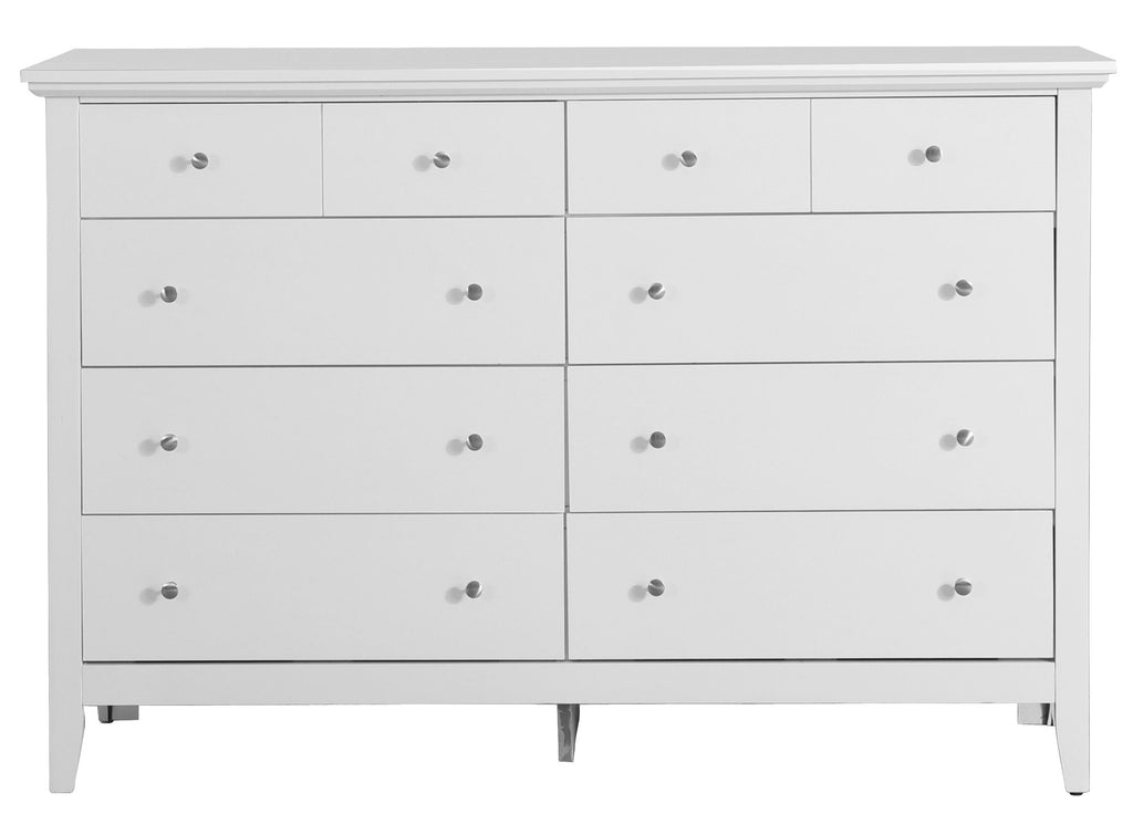 White Dresser with Dovetail Drawers and Nickel Hardware – Contemporary Design