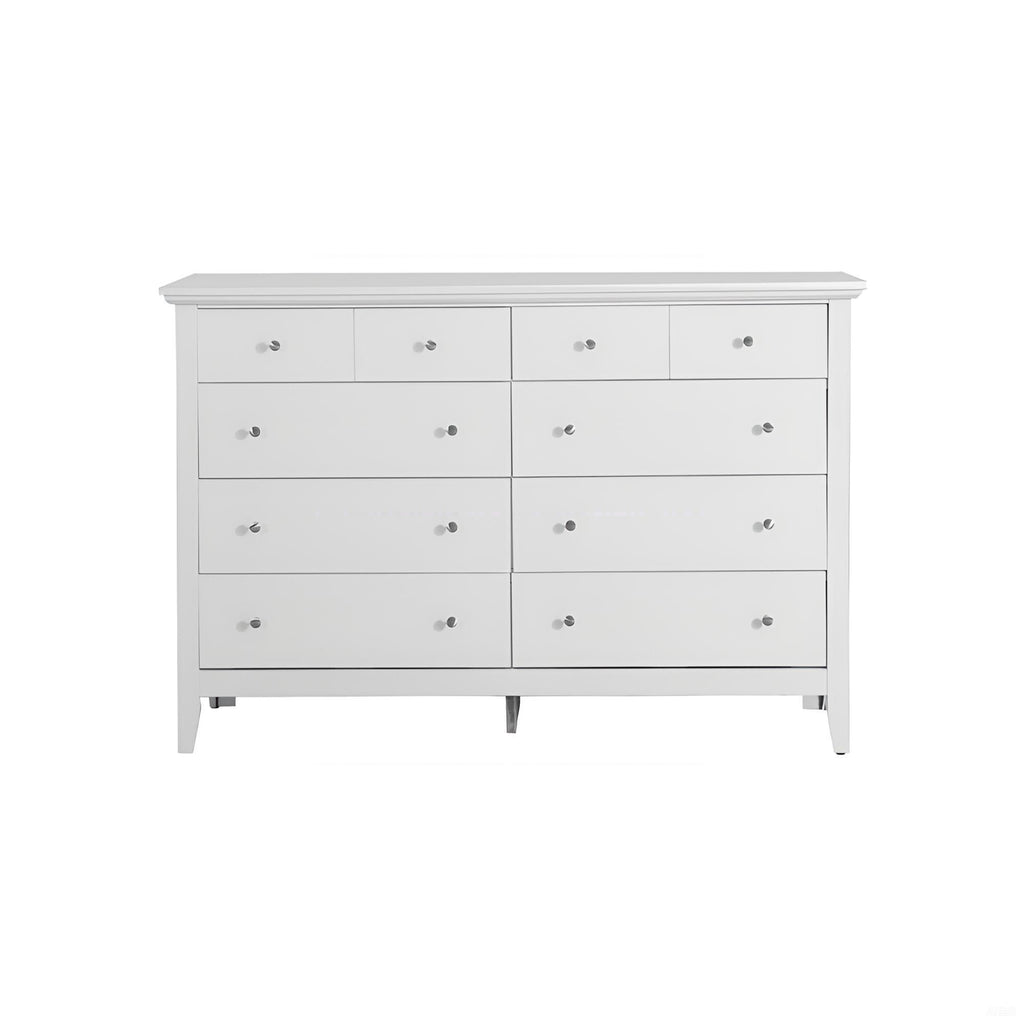 White Dresser with Dovetail Drawers and Nickel Hardware – Contemporary Design