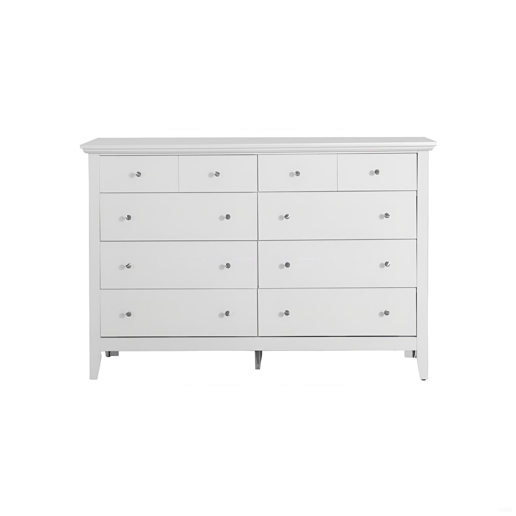White Dresser with Dovetail Drawers and Nickel Hardware – Contemporary Design