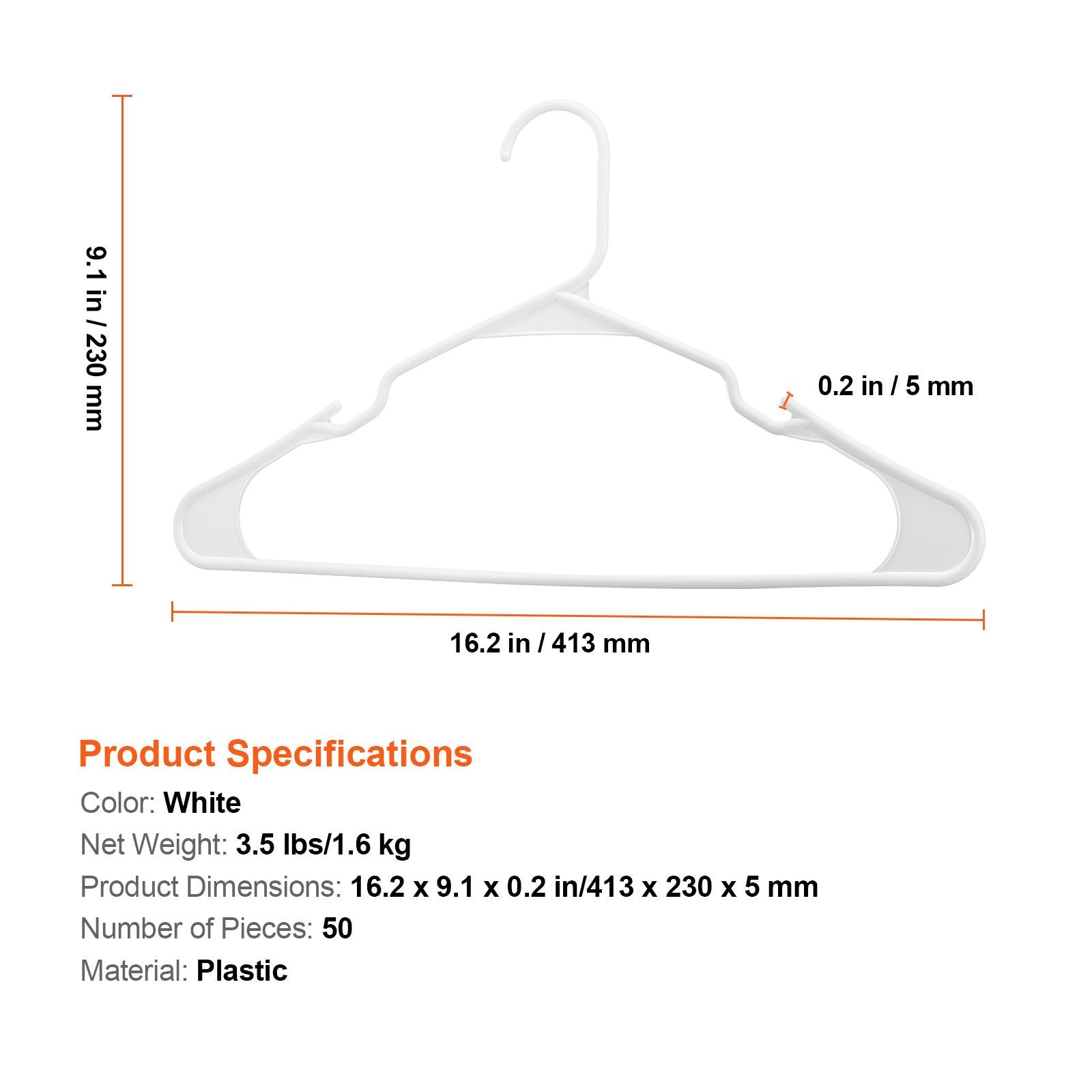 Ultra-Thin 50-Pack Plastic Hangers with Non-Slip Grooves and Triangle Support