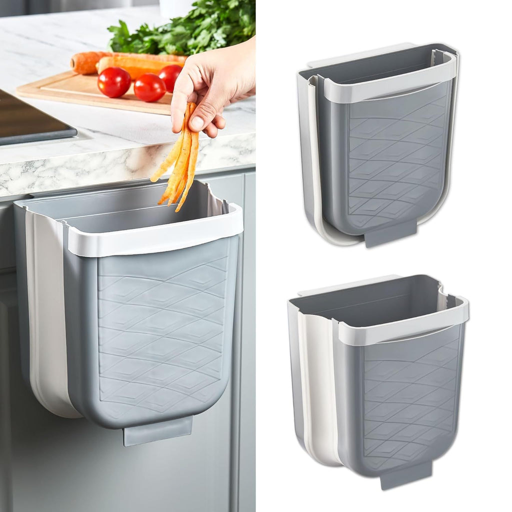 Collapsible Cabinet-Door Trash Can for the Kitchen