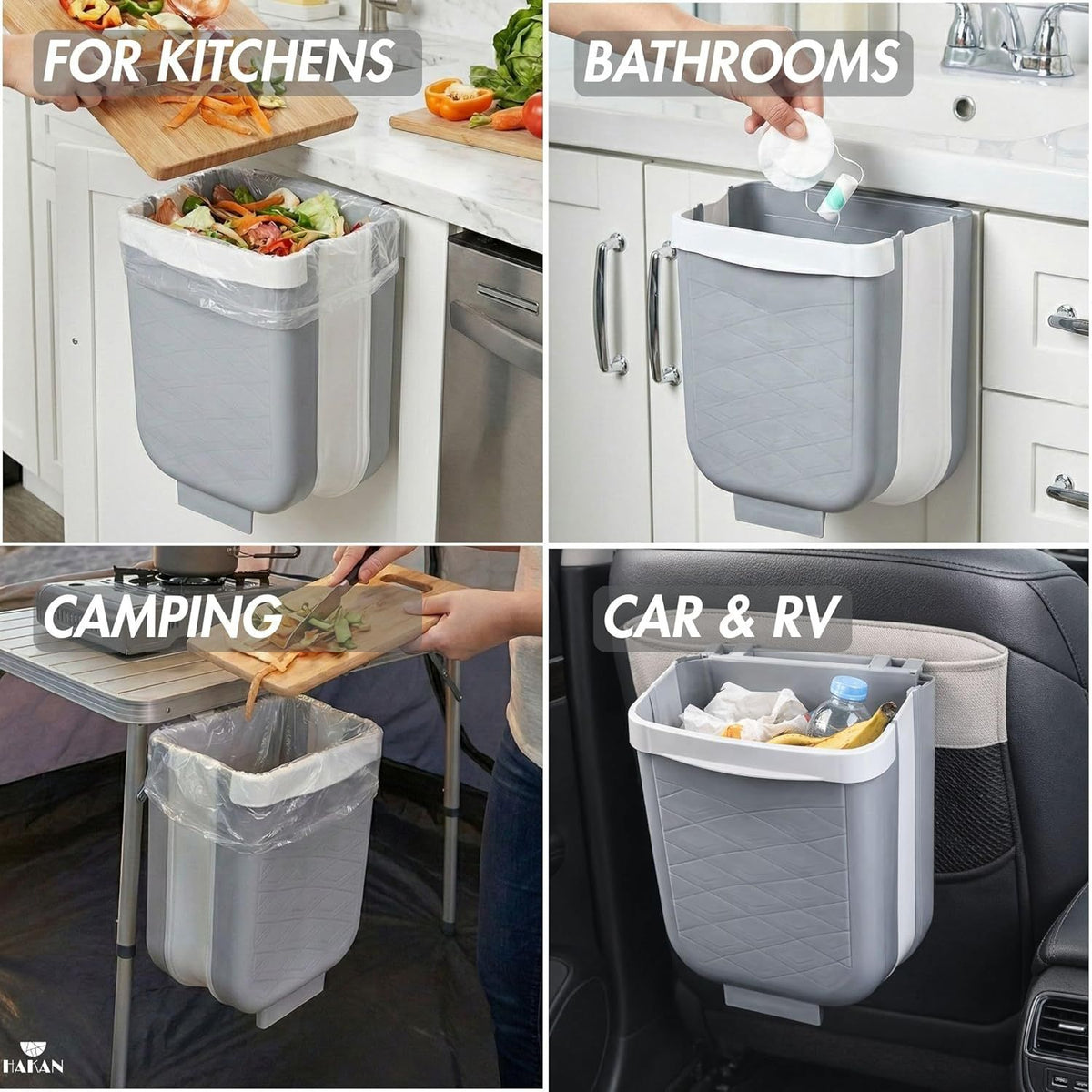 Collapsible Cabinet-Door Trash Can for the Kitchen