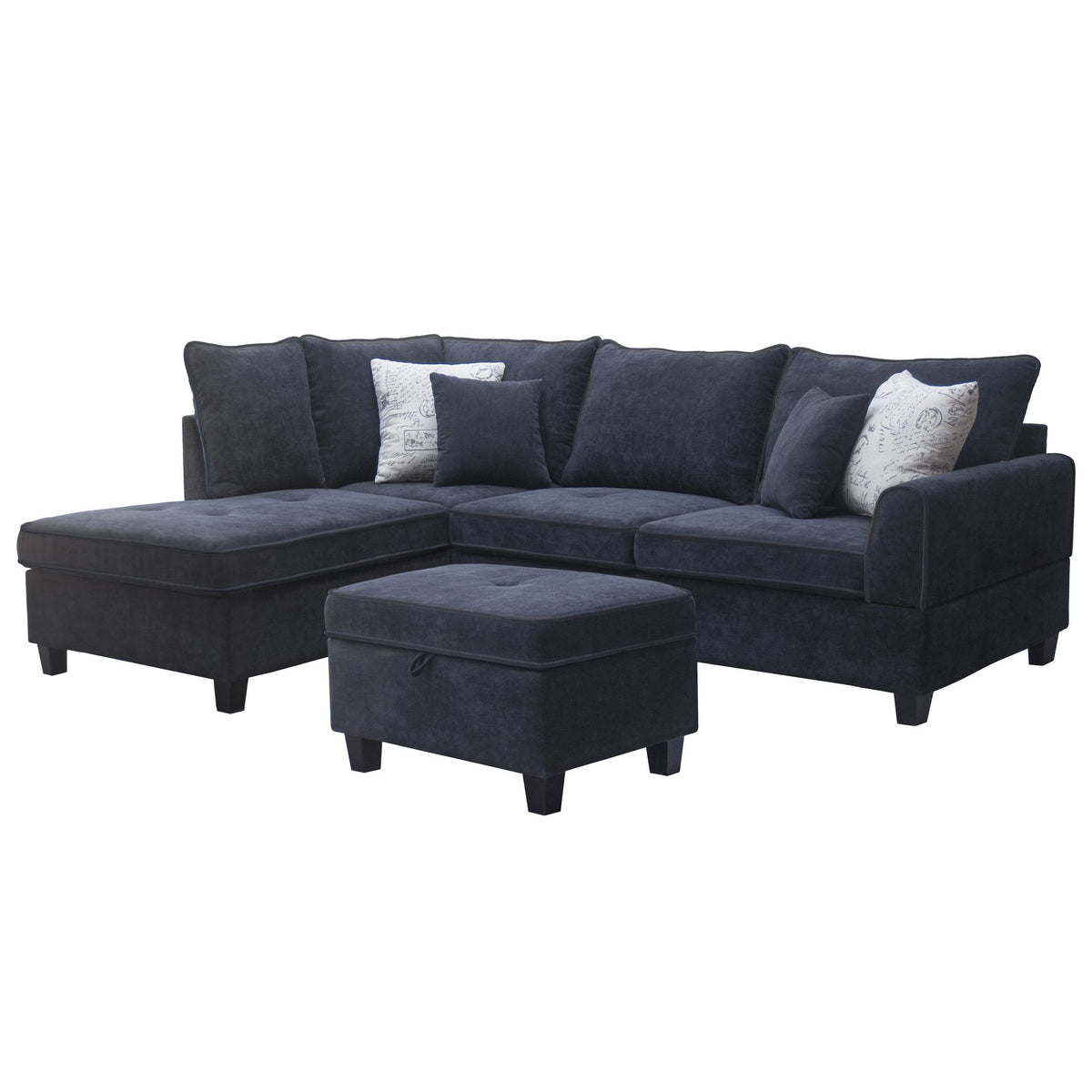 Harmony Black Sectional with Left-Facing Chaise and Storage Ottoman